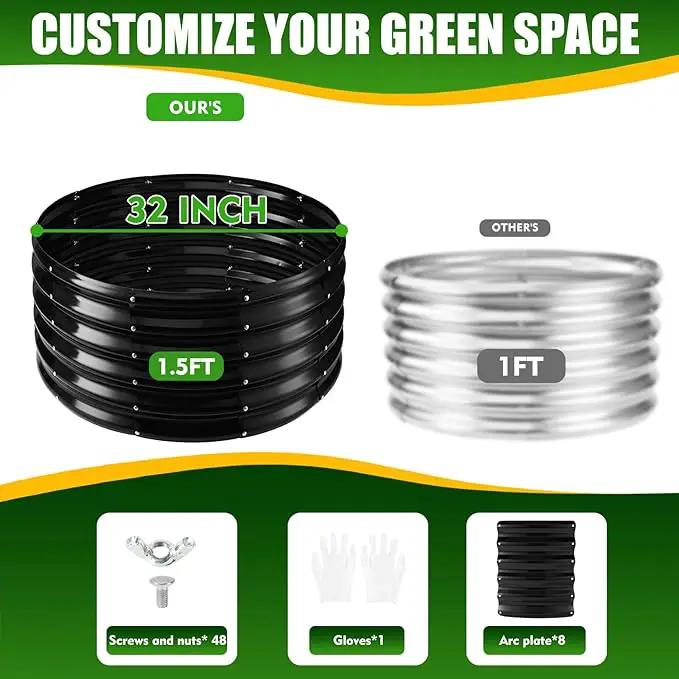 17" Tall Elevated Round Metal Rised Garden Bed- 2.7'x2.7' in Size and 0.8MM Thick Durable Planter Box for Vegetables Flowers Succulent at Patio/Garden Outdoor (Black, 2.7FT Diameter) by GreenHaven Gardens