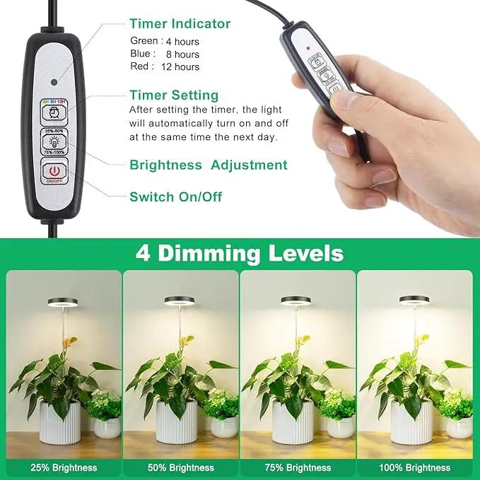 LORDEM Plant Grow Light, Full Spectrum LED Plant Light for Indoor Plants, Growing Lamp with Auto On/Off Timer, 4 Dimmable Brightness, 2 Packs of Black