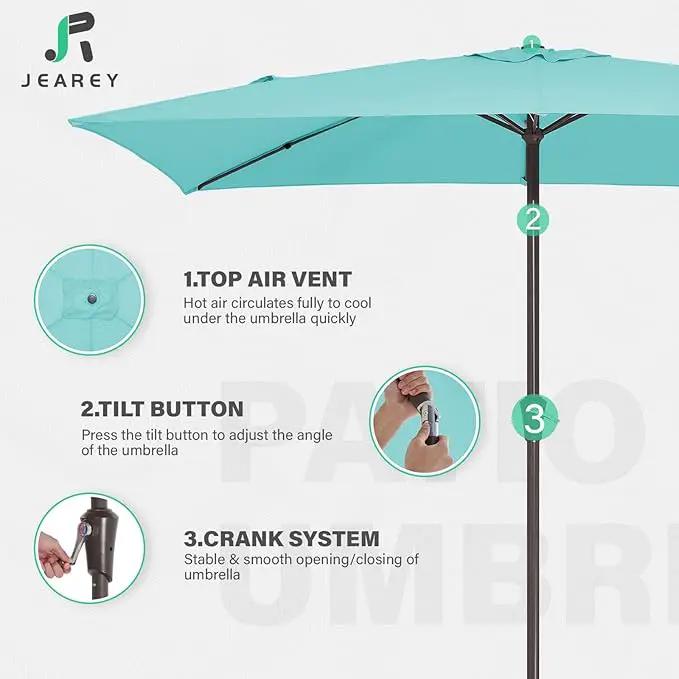 JEAREY 6.5x10 ft Rectangular Patio Umbrellas Outdoor Market Umbrella with Push Button Tilt and Crank, Rectangle Table Umbrella 6 Sturdy Ribs UV Protection for Pool Garden Backyard Deck, Peacock Blue by GreenHaven Gardens