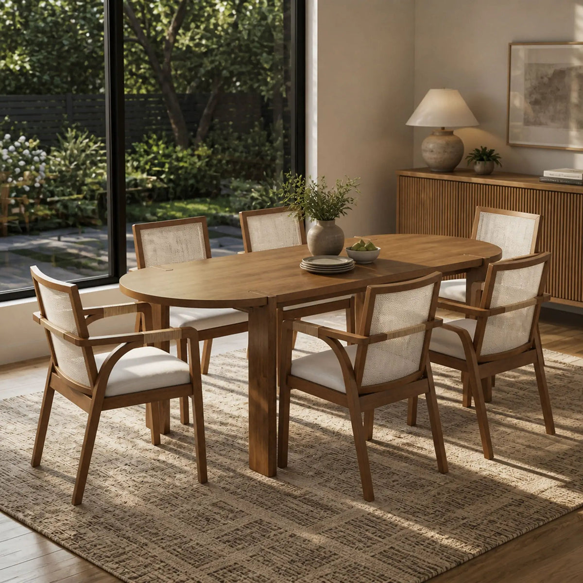 7-Piece Dining Table Set, 71" Oval Rubber Wood