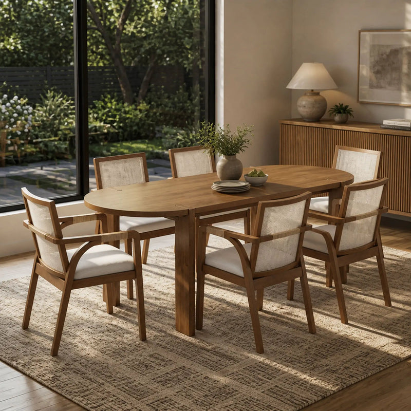 7-Piece Dining Table Set, 71" Oval Rubber Wood