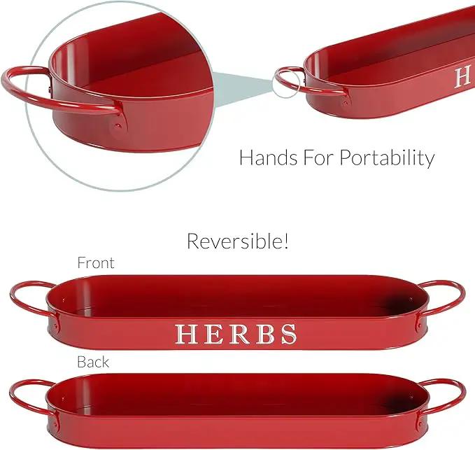 Barnyard Designs Indoor Herb Garden Planter Set with Tray, Metal Windowsill Plant Pots with Drainage for Outdoor or Indoor Plants, Set/3 (Brick Red) by GreenHaven Gardens