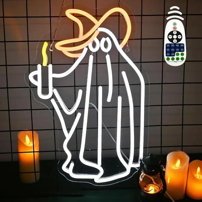 Ghost Neon Sign Wall Decor, Ghost Neon Light Bedroom Wall Decor Suitable for Kids Game Room Man Cave Birthday Halloween Decoration Gift by GreenHaven Gardens