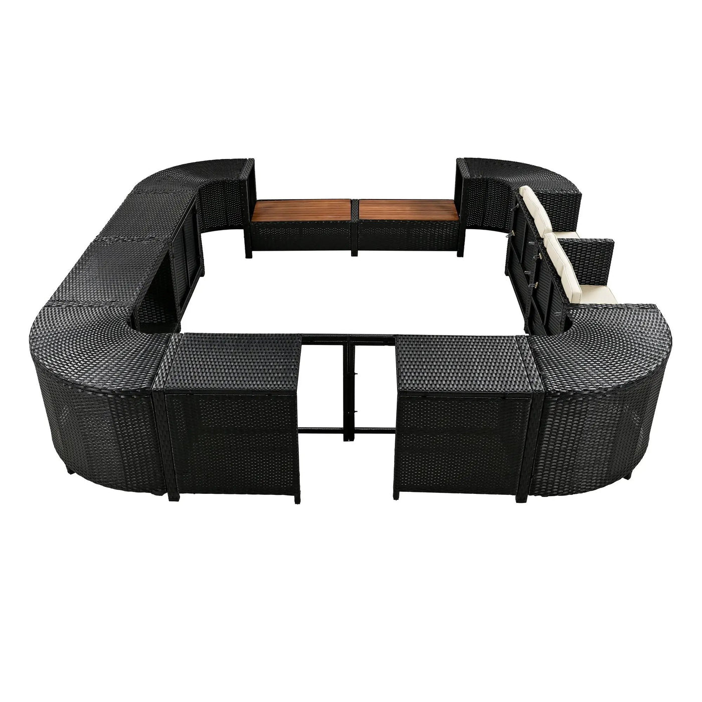 Spa Surround Spa Frame Quadrilateral Outdoor Rattan Sectional Sofa Set With Mini Sofa, Wooden Seats And Storage Spaces by HouseOfZazla