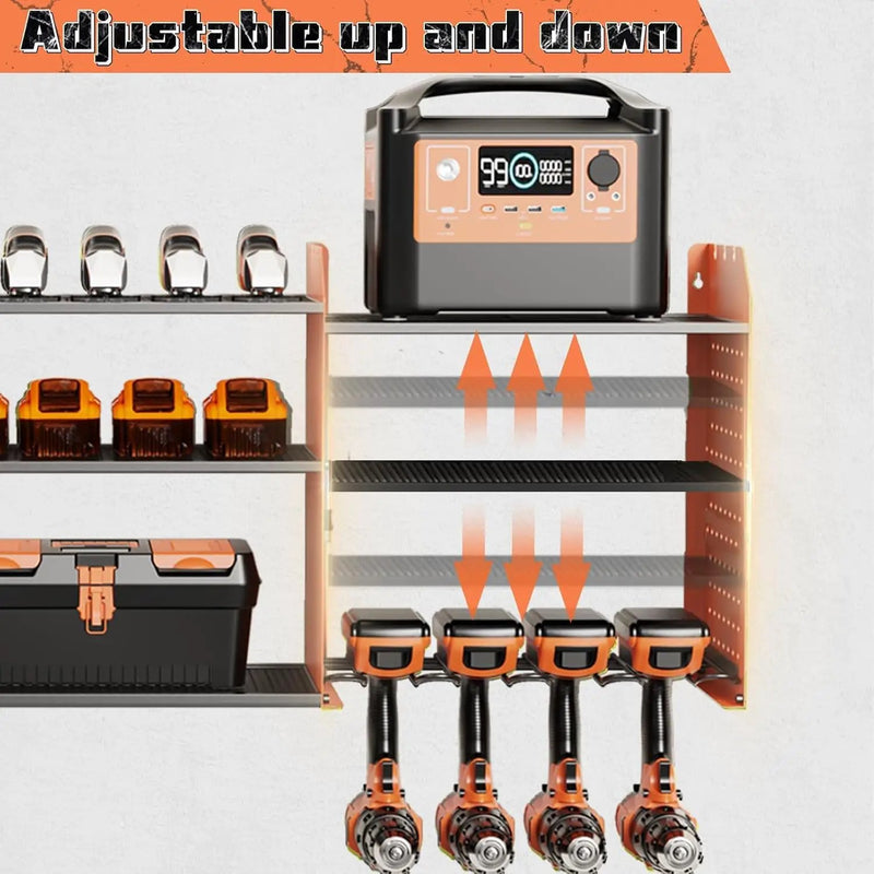 Power Tool Organizer with Charging Station Wall Mount, 3 Layer Expanded Heavy Duty Garage Organization, 45.5 Inch Length Garage Tool Storage, 8 Drills, 2 Assemble Method, Orange by GreenHaven Gardens