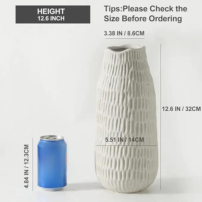 12.6 Inch Grey Modern Handmade Ceramic Vase, Rustic Farmhouse Decorative Flower Vases for Home Decor,Pampas Grass Bouquet, Living Room,Kitchen,Office,Bedroom,Centerpiece Table by GreenHaven Gardens