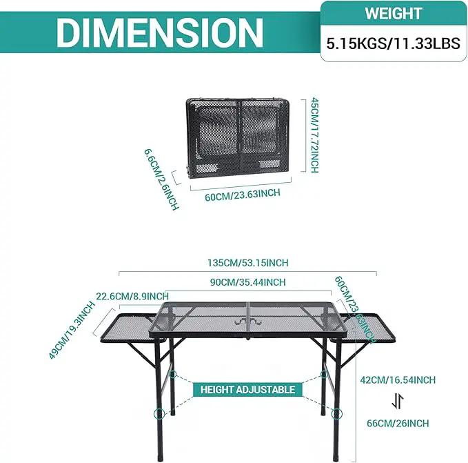 Nice C Folding Grill Table, Camping Table, Tailgate Tables, Grill Tables, Outdoor, Metal Folding Adjustable Height&Width, Mesh Net, Carry Handle by GreenHaven Gardens