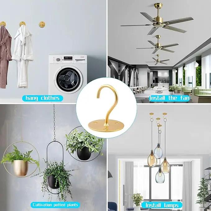 Ceiling Hooks for Hanging Plants- Metal Heavy Duty Wall Mounted Hangers for Hanging Bird Feeders, Planters, Wind Chimes, Include Professional Drywall Anchors (5 Pack) (Bright Gold) by GreenHaven Gardens