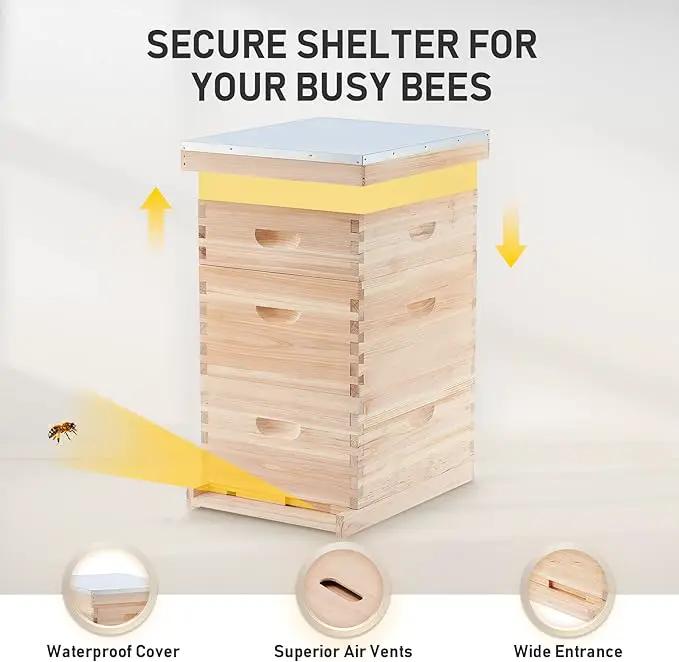 CREWORKS Bee Hive Boxes Starter Kit, 3 Layer Bee House with 10 Medium and 20 Deep Frames & Foundations, Langstroth Beehive for Bee Keeping, Beekeeping Supplies with Plastic Queen Excluder and Nails by GreenHaven Gardens
