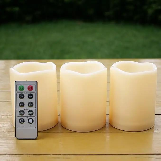iZAN 3-Pack Outdoor Flameless LED Battery Operated Candles with Remote Waterproof Flickering Electric Pillar Candles for Halloween Chirstmas Home Wedding Party Festival Décor Long Battery Life 3”x4” by GreenHaven Gardens