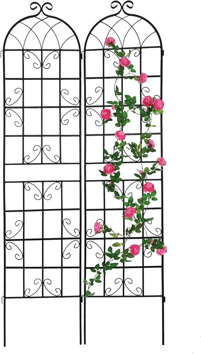 2 Pack Metal Garden Trellis 86.7" H Garden Fence Rustproof Trellis for Climbing Plants Support Roses Flower Outdoor Lawn, Black 7.2 FT Tall by GreenHaven Gardens