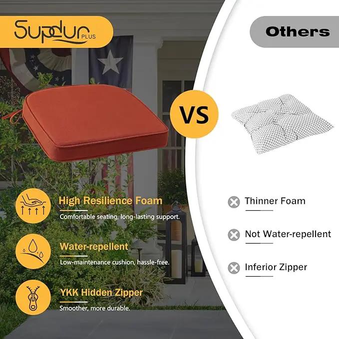 Outdoor Sunbrella Round Corner Seat Cushion, 17"x16"x2", Set of 4, Non Slip Seat Cushion Pads with Removable Cover for Patio Furniture, Garden Yard Lawn, Spectrum Grenadine by GreenHaven Gardens