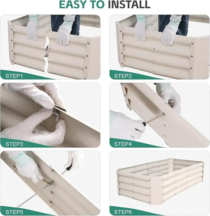 Galvanized Raised Garden Bed - 4x2x1ft Metal Garden Planter Box Outdoor | Steel Raised Bed Kit with Bracing Rods, Gloves for Gardening Vegetables Fruits and Flowers (White) by GreenHaven Gardens