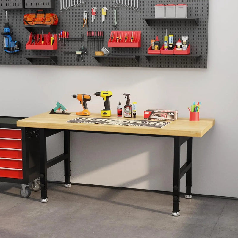60" Work Bench, Adjustable Height Workbench, Heavy-Duty Thicker Work Table, 2000 LBS Load Capacity Workstation for Garage, Workshop, Office, Home