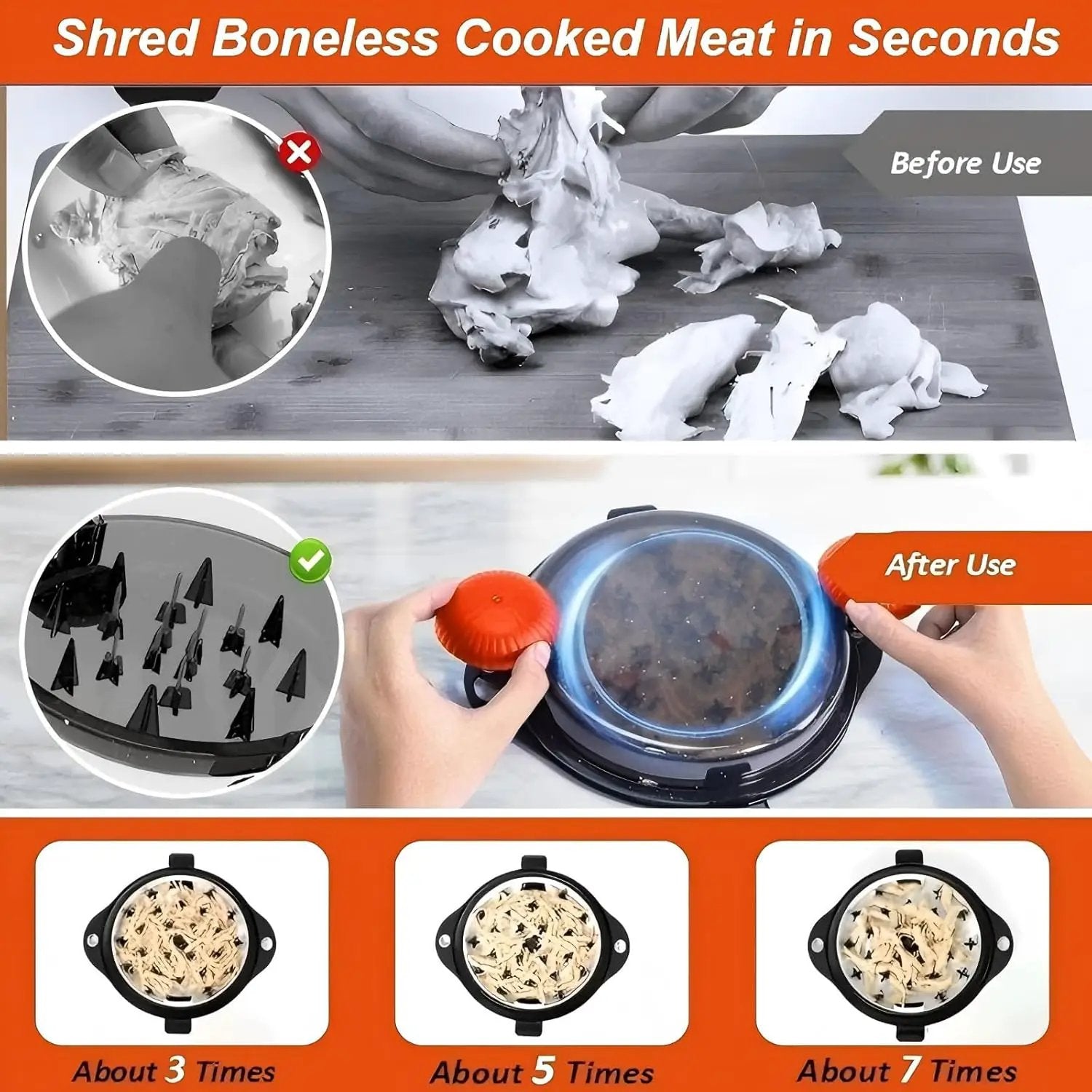 Chicken Shredder Meat Shredder Tool Twist Chicken Breast Shredder Large-Shredding Tools Chicken Breast, Pulled Pork, Beef with Stainless Steel Spikes (Orange & Black) by GreenHaven Gardens