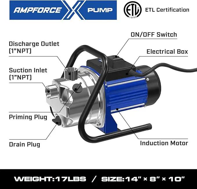 110V Electric Shallow Well Pump, 1.5HP 1532GPH 152FT Water Transfer Pump, Portable Stainless Steel Sprinkler Booster Jet Water Pumps for Garden Lawn Irrigation System by GreenHaven Gardens