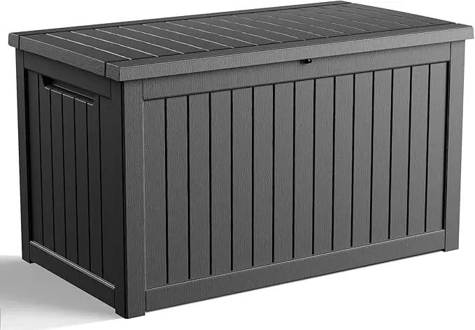 230 Gallon Outdoor Deck Box,Storage Lockable Waterproof Patio Furniture,Garden Tools,Cushions,Pool Accessories Outside Storage Resin Box(Black) by GreenHaven Gardens