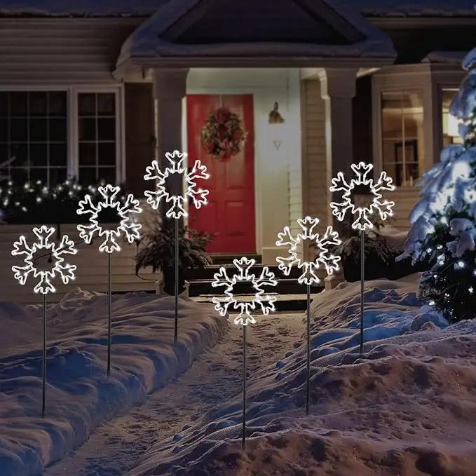 Snowflake Lights Outdoor, 5 Large Snowflake Christmas Pathway Lights Outdoor Christmas Decorations Yard Sidewalk Walkway Driveway Marker Stake, White by GreenHaven Gardens