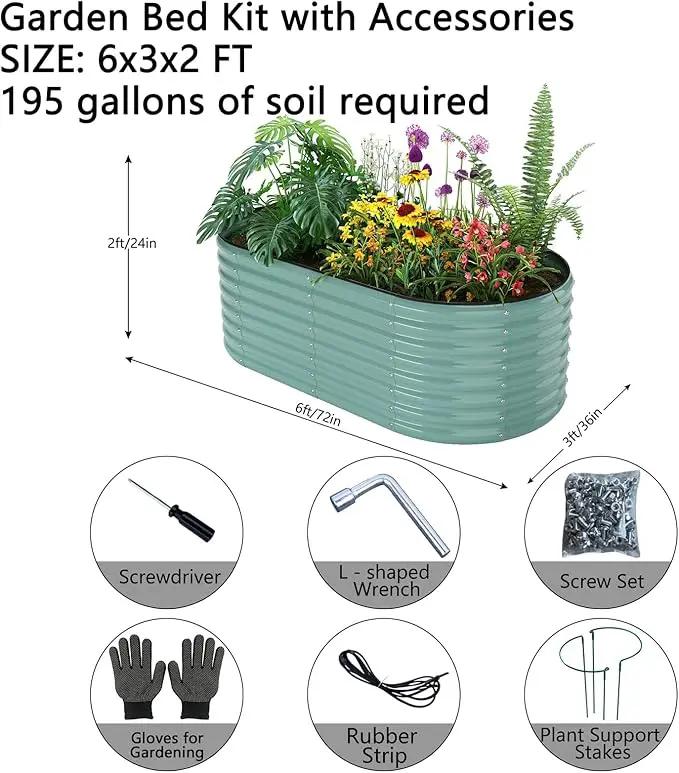 Galvanized Metal Planter Raised Garden Bed Kit for Gardening Outdoor，6x3x2ft Planter Grow Garden Box Raised Flower Bed，Long Vegetable Clearance Herb Raised Garden Beds for Container Gardening by GreenHaven Gardens