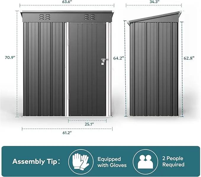 Gizoon 5 'x 3'Outdoor Storage Shed with Singe Lockable Door,Galvanized Metal Shed with Air Vent Suitable for The Garden,Tiny House Storage Sheds Outdoor for Backyard Patio Lawn-Dark Gray by GreenHaven Gardens