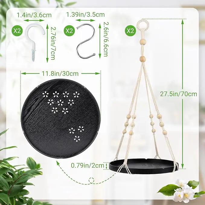 SUREAM 2 Packs Indoor Outdoor Hanging Plant Holder, Plant Holder Shelf with Large Tray, Plant Hanging Basket for Indoor Outdoor Plants, Window Wall Ceiling Home Decor (No Plant/Pot Included) by GreenHaven Gardens