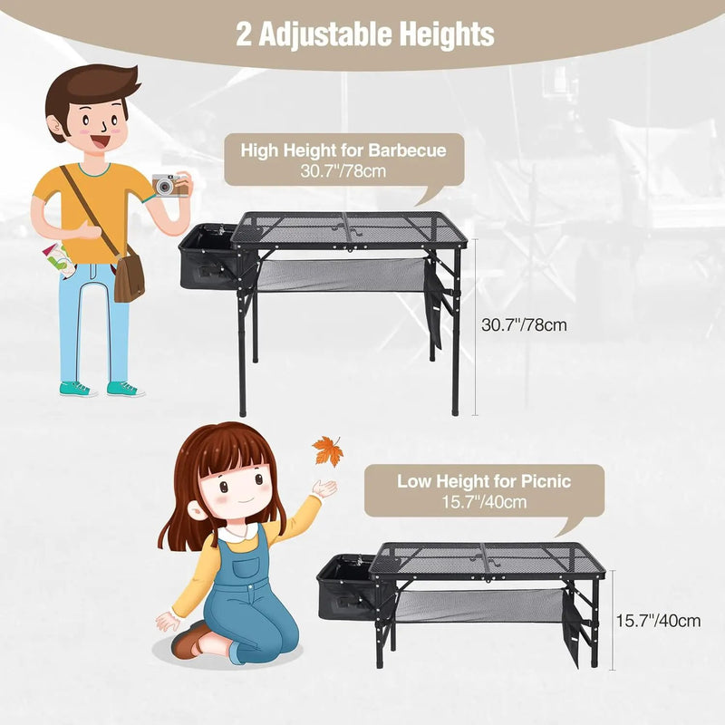 REDCAMP Folding Portable Grill Table with Sink for Outside, Lightweight Aluminum Metal Grill Stand Picnic Table for Camping Cooking BBQ RV Picnic, 2 Heights Adjustable,Black 36"x20" by GreenHaven Gardens