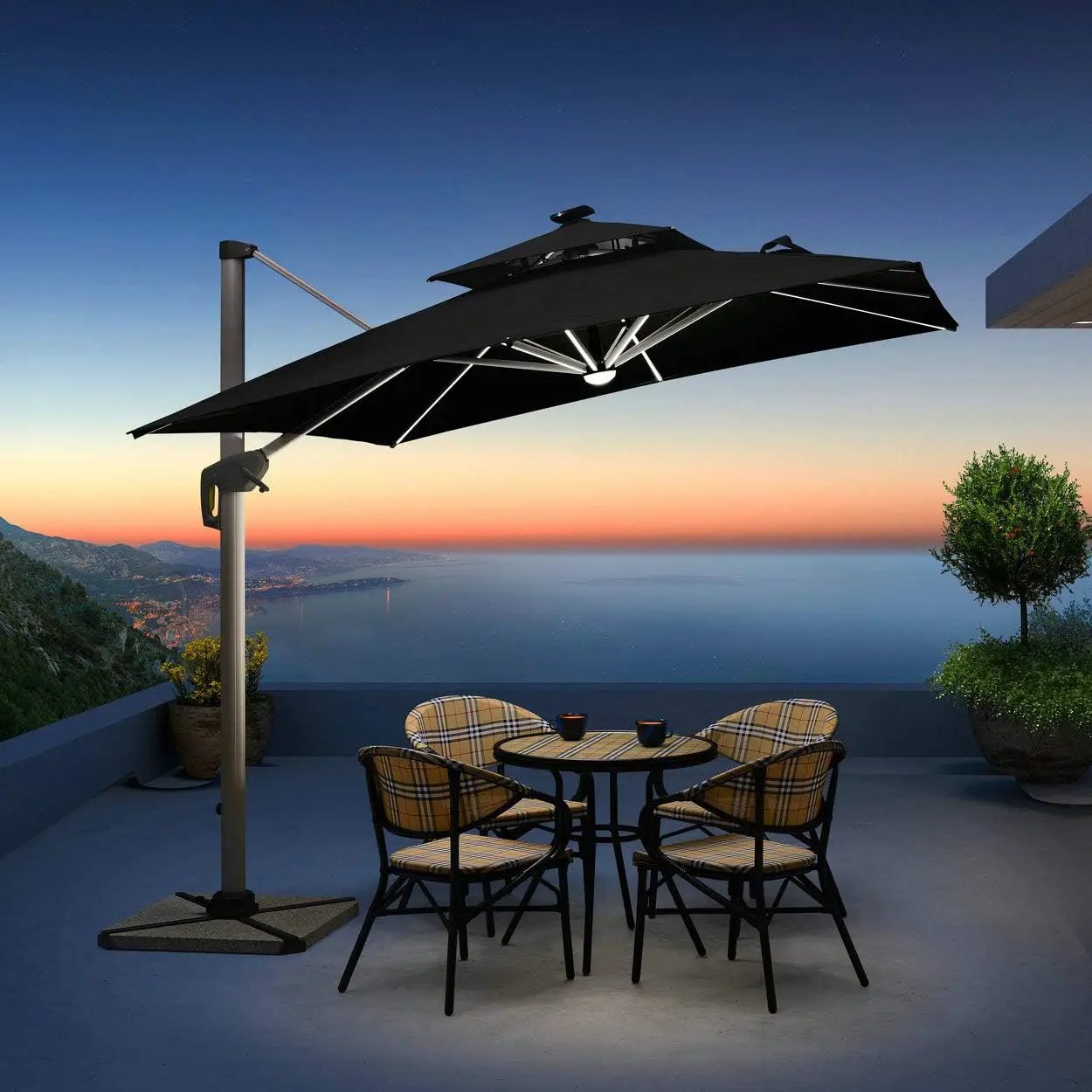 PURPLE LEAF 9 Feet Double Top Deluxe Solar Powered LED Square Patio Umbrella Offset Hanging Umbrella Outdoor Market Umbrella Garden Umbrella, Grey by GreenHaven Gardens