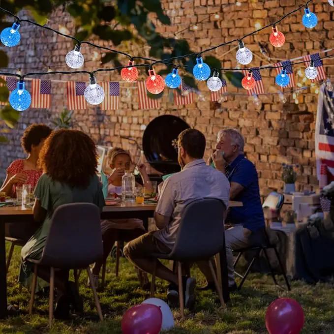 LORRYTE 2-Pack Red White and Blue Crystal Globe Solar String Lights Outdoor, 64FT 100 LED Waterproof Patriotic Lights 8 Lighting Modes for Memory Day Independence Day 4th of July Christmas by GreenHaven Gardens