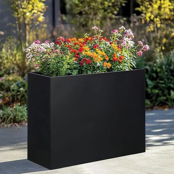 Metal Rectangular Planter Box Tall Planters for Outdoor Plants Modern Heavy Duty with Drainage Holes for Outside Indoor Patio Deck - Black, 32”x 12”x 24” by GreenHaven Gardens
