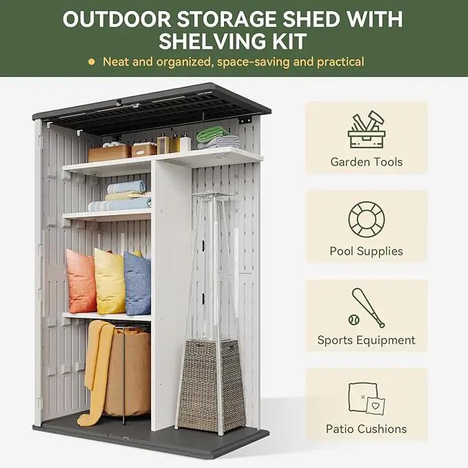 Aoxun Outdoor Resin Storage Shed with Metal Shelving Kit & Floor, 64 Cu.Ft Vertical Waterproof Storage Cabinet for Garage, Pool, Bike, Garden Tools, Patio Furniture (White) by GreenHaven Gardens