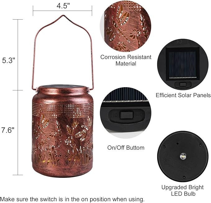 pearlstar Solar Lanterns Outdoor Waterproof Hanging Solar Lights Metal Dragonfly Gifts for Women Mom Grandma Decor for Garden Yard Patio Balcony Path by GreenHaven Gardens