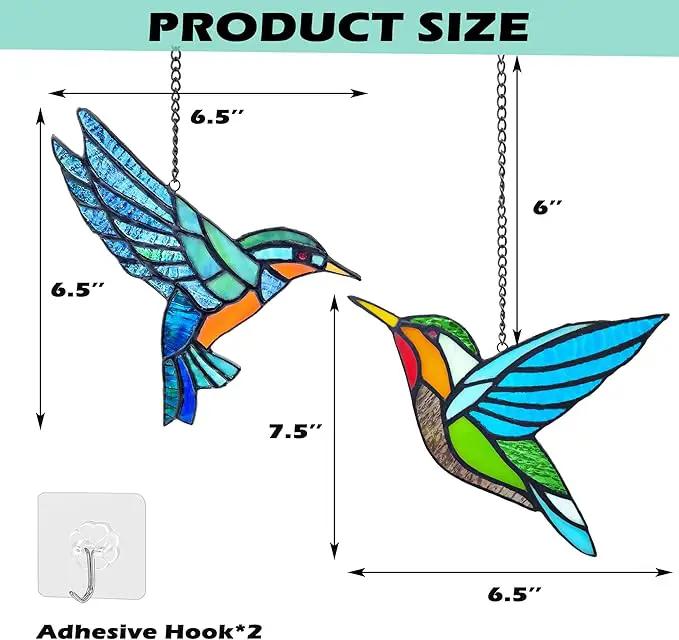 Royxen 2 Pack Hummingbird Stained Glass Window Hangings Handmade Bird Sun Catcher for Home Window by GreenHaven Gardens
