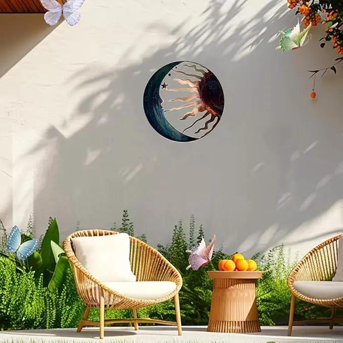 Jannity Metal Sun Wall Decor,11.02 Inches Large Metal Wall Art with Sun Moon Stars Retro Moon Sun Wall Decoration Hanging for Indoor Outdoor Patio Yard Home Garden by GreenHaven Gardens