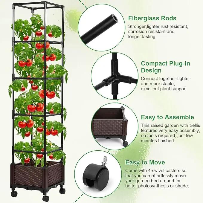 Lezmarket Self Watering Tomato Planter with Trellis for Patio, 55.9" Raised Garden Bed Planter Pot with Trellis, Plant Supports and Garden Shovel for Tomatoes, Climbing Plants by GreenHaven Gardens
