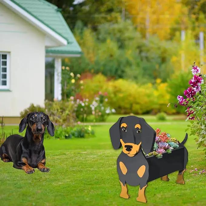 Black and Tan Dachshund Dog Planter Plant Pots,Cute Garden Dog Flower Planter,Dog Planters Birthday Gifts for Women,Office,Indoor/Outdoor Decor(9.45 * 7.5 * 13.39in) by GreenHaven Gardens