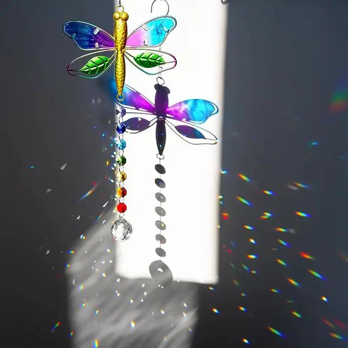 Dragonfly Decor Stained Glass Suncatcher for Windows Hanging Crystal Sun Catcher Prism Rainbow Maker Pendant by GreenHaven Gardens