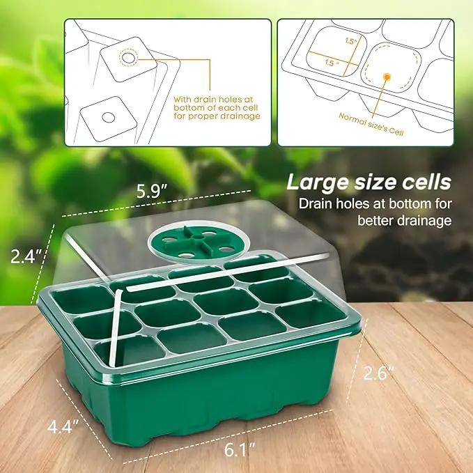 Bonviee 5-Pack Seed Starter Trays, Seed Starter Kit with Adjustable Humidity Dome and Base Indoor Greenhouse Mini Propagator for Seeds Growing Starting (12 Cells Per Tray, Green) by GreenHaven Gardens