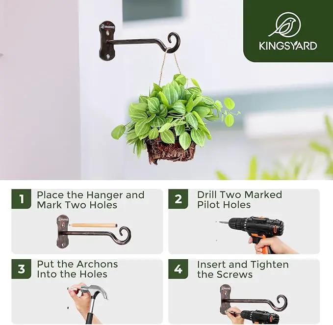 Kingsyard 4 Pack Wall Plant Hanger - Heavy Duty Metal Hanging Bracket Hooks for Hanging Plant Bird Feeders Lanterns Wind Chimes Indoor/Outdoor. Antique Copper by GreenHaven Gardens