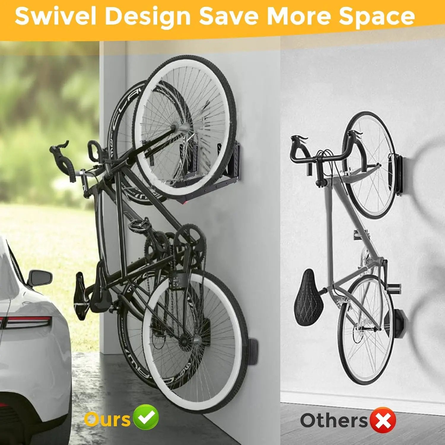 Swivel Bike Wall Mount, Vertical Bicycle Hook Hangers, Can Hold Up to 77 lbs, Cycle Wall Hanger for 16-29 Inch Diameter Wheels by GreenHaven Gardens