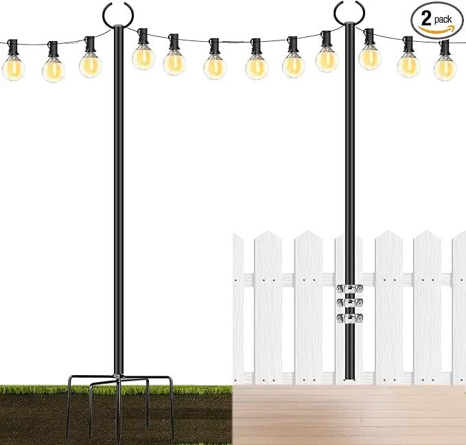 String Lights Poles Outdoor 10.3FT, 2 Pack 2 in 1 Upgraded Metal Light Poles for Hanging String Lights, Outside Lighting Stand with Hooks for Wedding, Parties, Deck, Garden, Fence Decor by GreenHaven Gardens