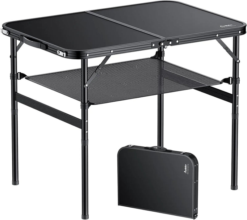 Folding Camping Table, 36" x 24" Portable Table Adjustable Height Max 28 inch Aluminum Folding Table with Storage Net, Lightweight, Portable Handle for Travel, Outdoor, Backyard (Black) by GreenHaven Gardens