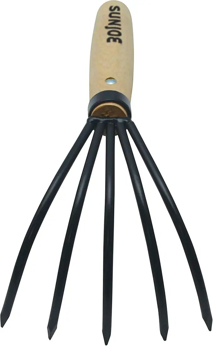 Nisaku by Sun Joe NJP555 Kumade Gohondume 5 Tine Claw Rake and Cultivator 4.75-Inch Width, Japanese Carbon Stainless Steel Prongs by GreenHaven Gardens