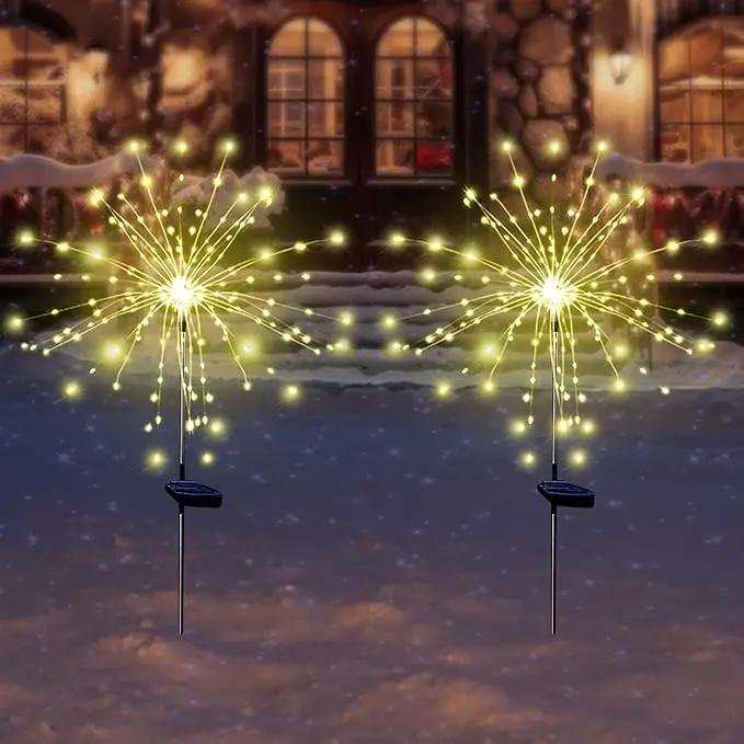 Solar Garden Firework Lights, 4 Pack, Waterproof, 120 LED, Outdoor, Warm White, Pathway, Patio, Party Decorations by GreenHaven Gardens