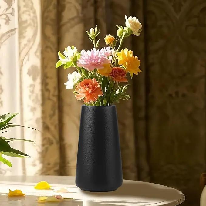 Simple Vase for Flowers Plants, Matte Vases for Modern Table Shelf Home Decor Wedding Boho Decor, 6" H Frosted Elegant Ceramic Vase for Pampas Grass Fluffy Stem Bouquet Lavender Flowers (Black, 2) by GreenHaven Gardens