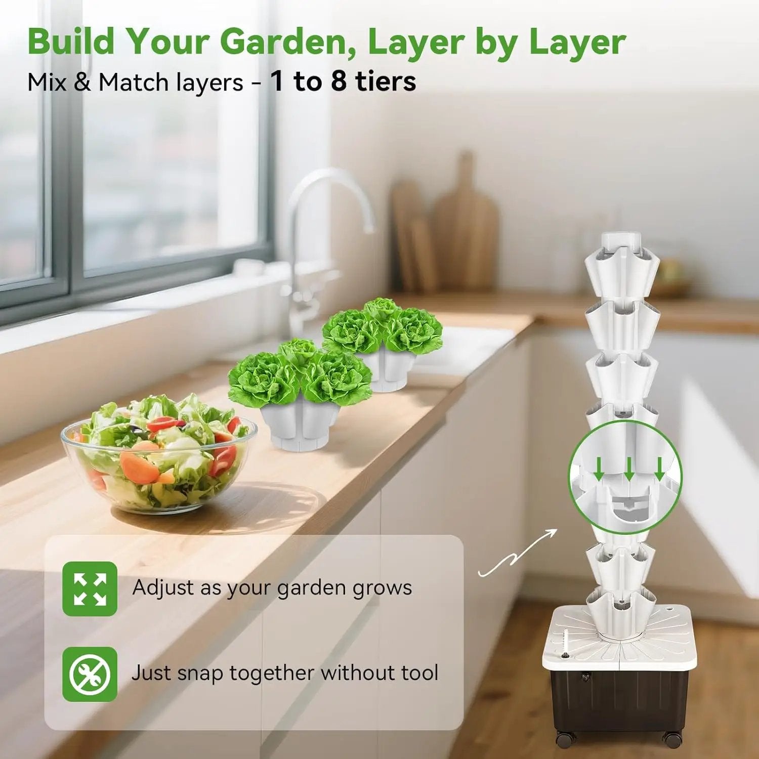 BAOSHISHAN Vertical Hydroponic Garden Tower, 40 Pods 8 Tiers Hydroponics Tower Outdoor, Vertical Hydroponic System with Water Pump for Vegetable Herb Fruit by GreenHaven Gardens