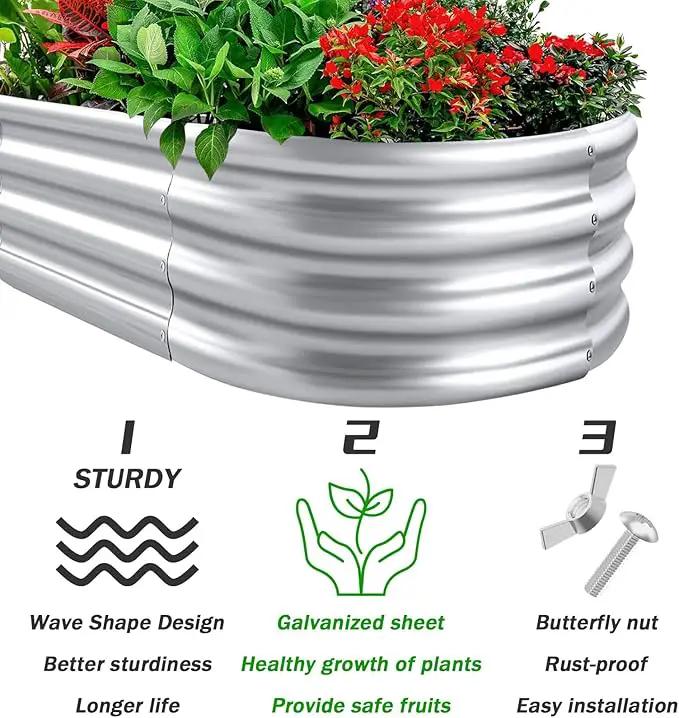 Galvanized Raised Garden Beds, 4x2x1ft Outdoor Raised Garden Boxes, Oval Large Bottomless Metal Elevated Garden Bed Planter Box for Vegetables, Fruits, Flower by GreenHaven Gardens
