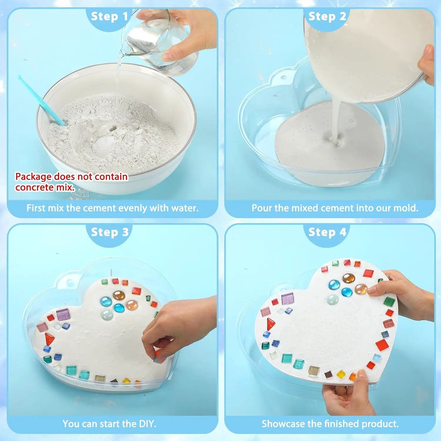 24 Pcs Stepping Stone Kit Includes Concrete Mold, Mosaic Tiles and Carving Tools, DIY Craft Handmade Stepping Stone Kit for Kids, Family, Garden Outdoor Decor, No Concrete Mix(Heart,10 Inch) by GreenHaven Gardens