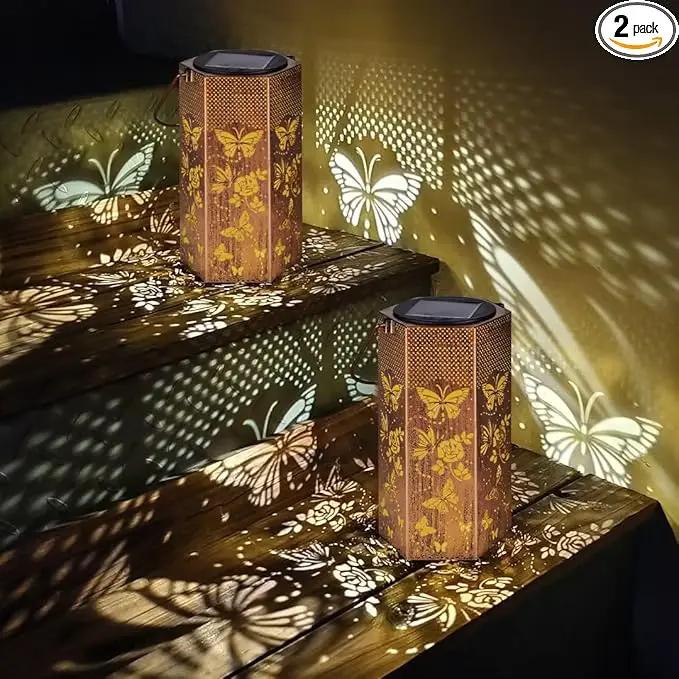 2 Pack Butterfly Solar Lanterns Outdoor Waterproof - Birthday Gifts for Women, Mom, Butterflies Solar Lights Outdoor Hanging Garden Decor for Outside, Patio, Outdoor, Yard, Lawn, Balcony by GreenHaven Gardens