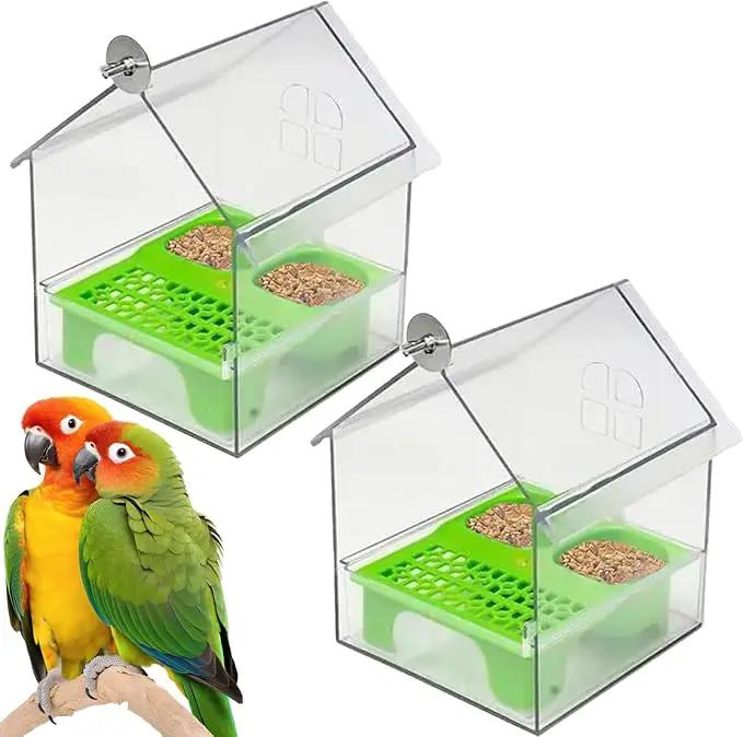 Ziveseller/Sowhathow Pull-Out External Parrot Feeder, Parrot Feeder Parakeet House Bird Bath Transparent Dish Water, Hanging Wild Bird Seed with Squirrel Proof Tray (Green*2) by GreenHaven Gardens