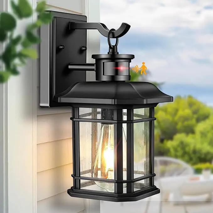Outdoor Light Fixture With Motion Sensor, Dusk To Dawn Modern Exterior Porch Lights Wall Mount, Anti-rust 100% Aluminum Outdoor Wall Lantern, Black Farmhouse outdoor wall light For Garage Backyard by GreenHaven Gardens